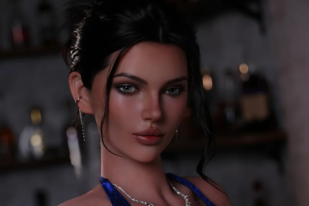 Vesper face close-up with striking features and cool beauty